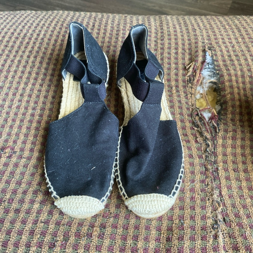 Tory Burch Black and Cream Espadrilles with Jute Sole